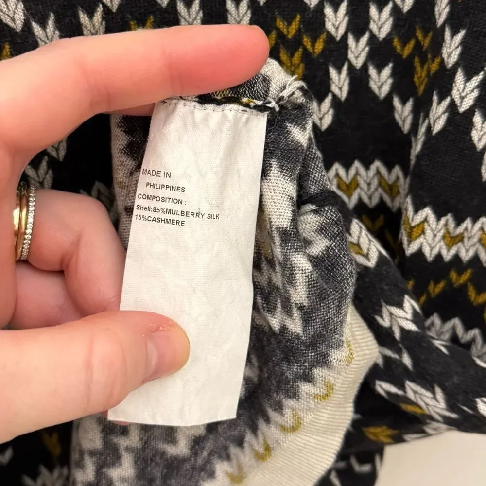 Marina Rinaldi Mulberry Silk Cashmere Blend Fair Isle Print Sweater Size Small